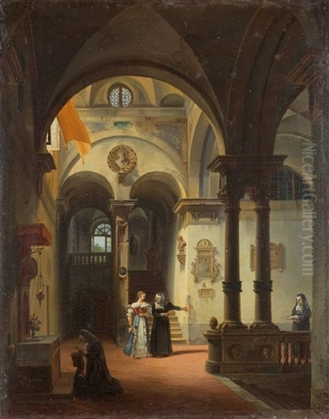 Interno Di Chiesa (o Il Ritiro Della Duchessa La Valliere) Oil Painting by Giovanni Migliara