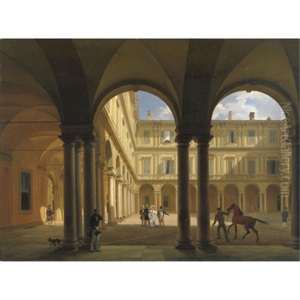 Veduta Del Cortile Dell'i, R. Palazzo Del Governo Oil Painting by Giovanni Migliara