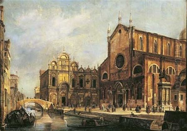 Vue Du Campo San Giovanni E Paolo Avec La Facade De La Scuola San Marco Oil Painting by Giovanni Migliara