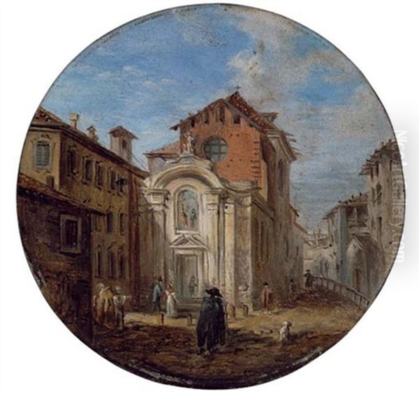 Rue Avec Une Eglise Animee De Personnages Oil Painting by Giovanni Migliara