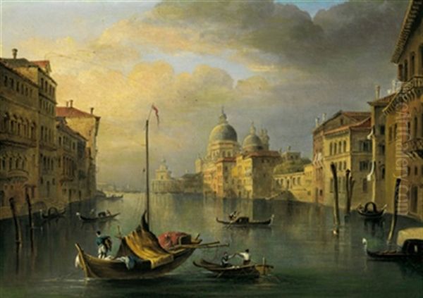 Il Canal Grande Con Vista Sulla Chiesa Della Salute E La Dogana A Venezia Oil Painting by Giovanni Migliara