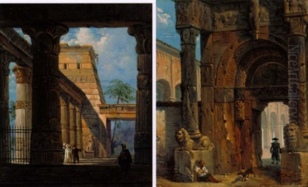 The Temple Of Karnack, Luxor Oil Painting by Giovanni Migliara