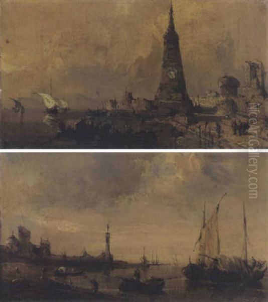 Capriccio Of The Venetian Lagoon Oil Painting by Giovanni Migliara