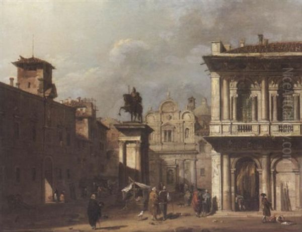 Venezianisches Capriccio Mit Der Markusbibliothek, Der Scuola Di San Marco Und Einem Reiterdenkmal by Giovanni Migliara