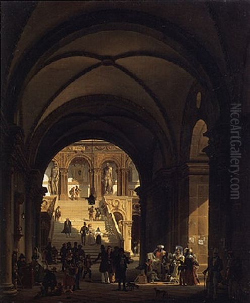 The Scala Dei Giganti, Palazzo Ducale, Venice Oil Painting by Giovanni Migliara