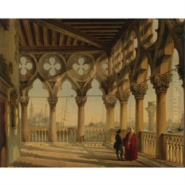 View From The Porch Of The Palazzo Ducale, Venice, Towards San Giorgio Maggiore Oil Painting by Giovanni Migliari