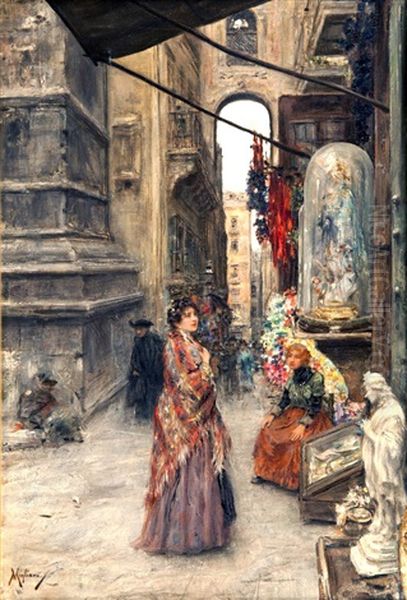 Via San Gregorio Armeno Oil Painting by Vincenzo Migliaro