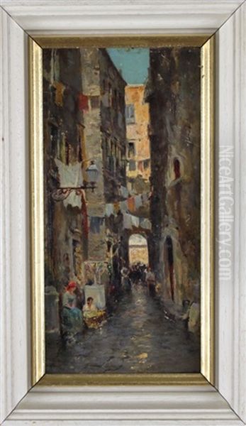 Market Scene With Figures Oil Painting by Vincenzo Migliaro