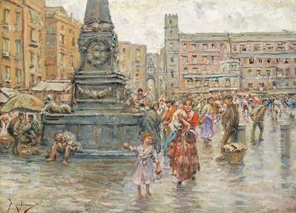 Piazza Del Mercato Oil Painting by Vincenzo Migliaro