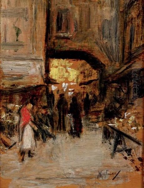 Rue Animee Oil Painting by Vincenzo Migliaro