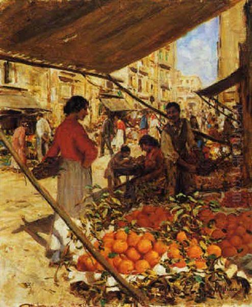 Il Mercato Delle Arance Oil Painting by Vincenzo Migliaro