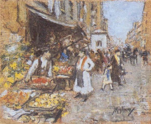 Mercatino A Napoli Oil Painting by Vincenzo Migliaro