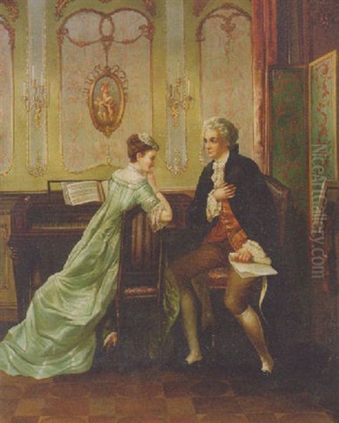 A Courting Couple Oil Painting by Vincenzo Migliaro