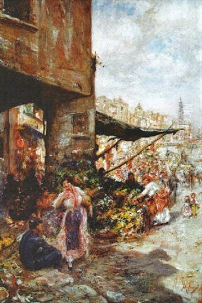 Escena De Mercado Oil Painting by Vincenzo Migliaro