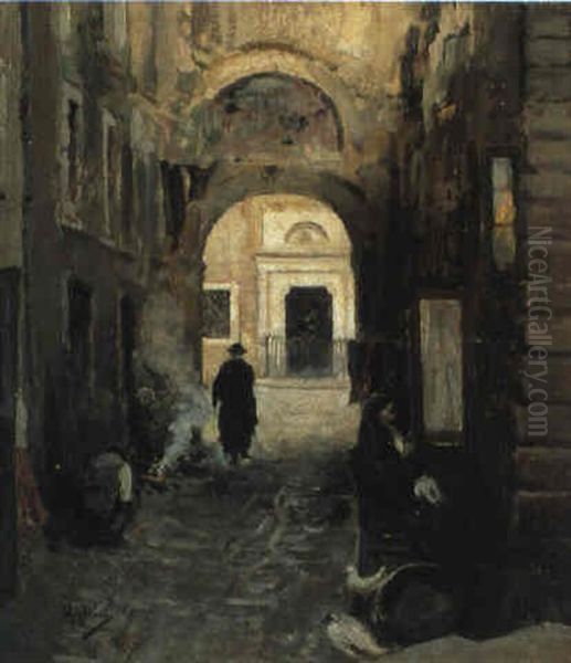 Vicolo A Napoli Oil Painting by Vincenzo Migliaro