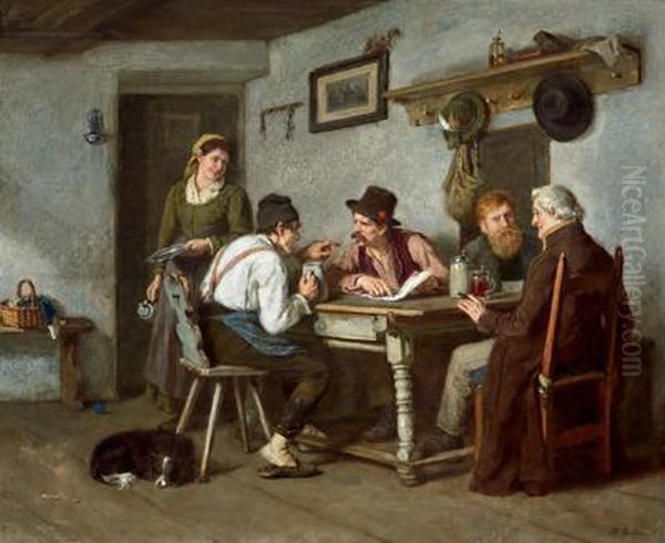 Am Wirtshaustisch Oil Painting by Hermann Bethke