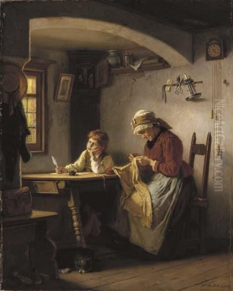 The Afternoon Lesson Oil Painting by Hermann Bethke