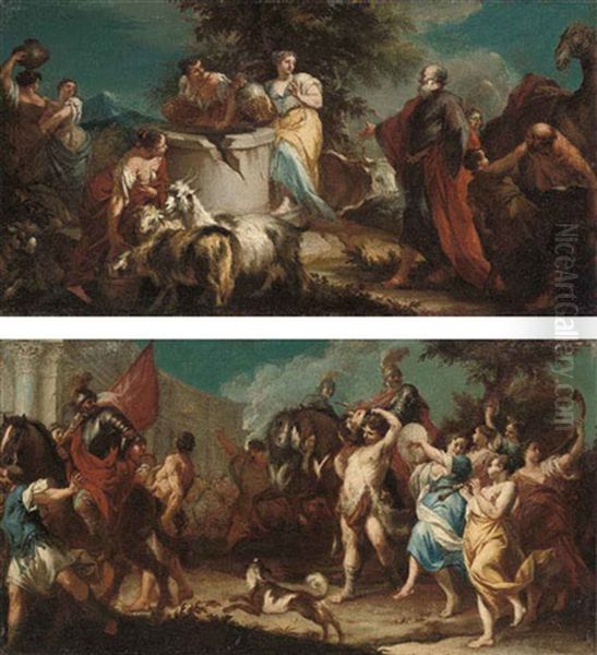 Rebecca At The Well (+ The Triumph Of David; Pair) Oil Painting by Francesco Migliori