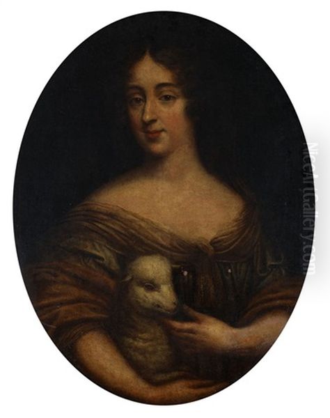 Portret Kobiety Z Barankiem (krolowa Maria Kazimiera Sobieska?), 1670 - 1680 Oil Painting by Pierre Mignard the Elder