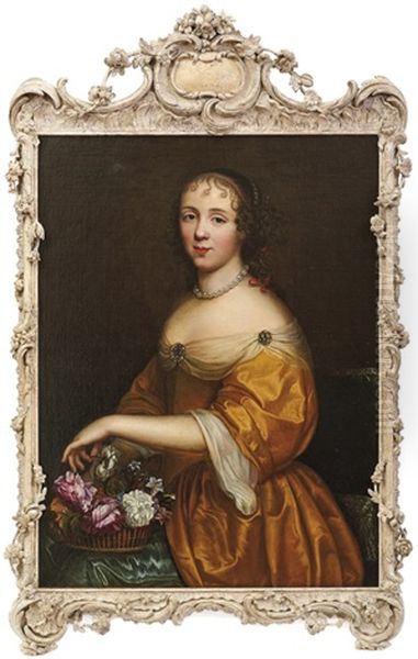 Mignard, Pierre - Umkreis-junge Dame Mit Blumenkorb Oil Painting by Pierre Mignard the Elder