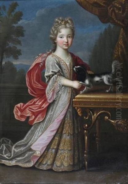 Portrait De Petite Fille En Pied Et Son Chien Dans Un Paysage Oil Painting by Pierre Mignard the Elder