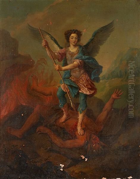 Portrait Allegorique Dit Du Duc De Gesvres Enfant En Saint Michel Terrassant Le Demon Oil Painting by Pierre Mignard the Elder