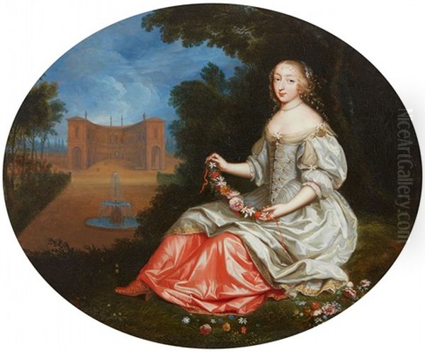 A Lady In A Park Landscape - Mademoiselle Bo Oil Painting by Pierre Mignard the Elder