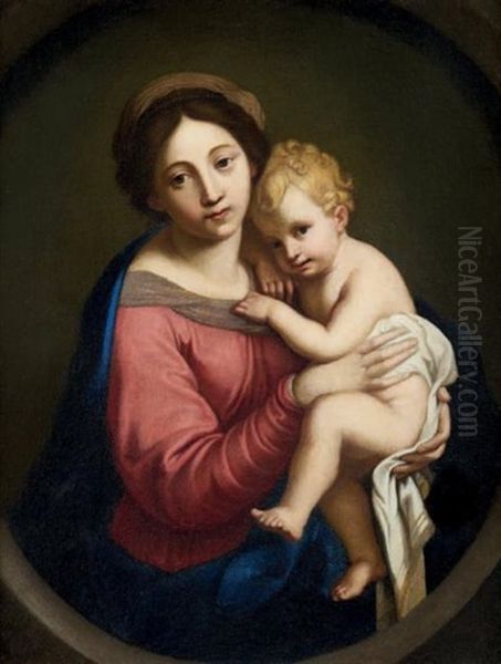 Vierge A L'enfant Dans Un Ovale En Trompe-l'oeil Oil Painting by Pierre Mignard the Elder