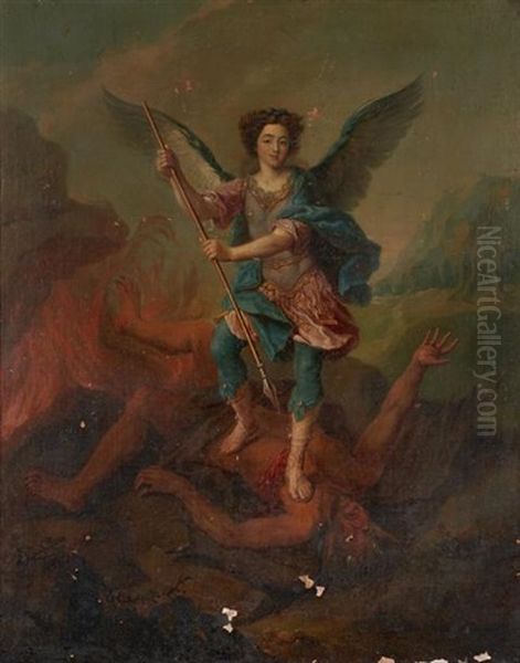 Portrait Allegorique Dit Du Duc De Gesvres Enfant En Saint Michel Terrassant Le Demon Oil Painting by Pierre Mignard the Elder