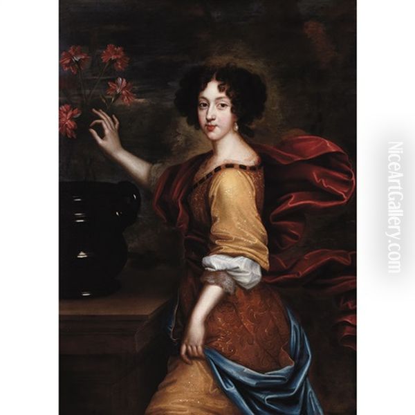 Portrait Of A Lady With A Jardiniere Oil Painting by Pierre Mignard the Elder