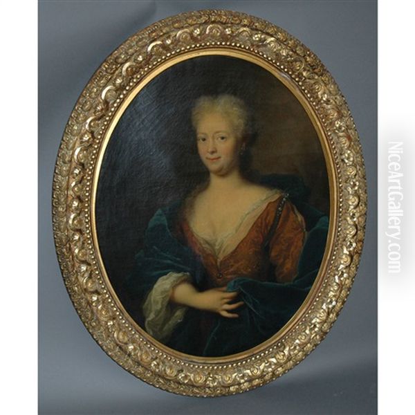 Portrait Of A Noble Woman In A Blue Cloak Oil Painting by Pierre Mignard the Elder