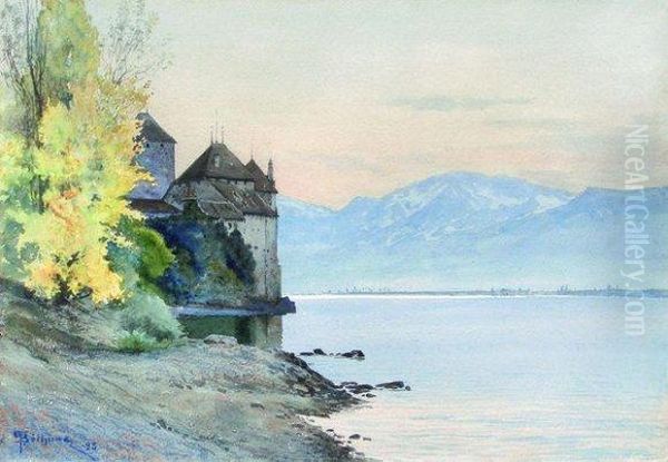 Le Chateau De Chillon, Le Lac Leman Oil Painting by Gaston Bethune