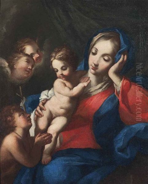 The Madonna And Child With The Infant Saint John The Baptist And Putti Oil Painting by Pierre Mignard the Elder