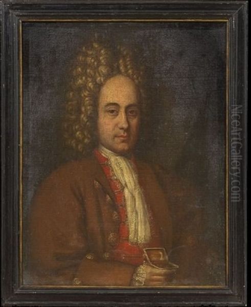 Portrait Of A Gentleman Holding A Gold Box Oil Painting by Pierre Mignard the Elder