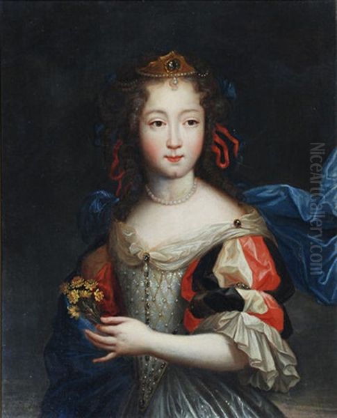 Portrait Of A Young Woman Holding A Posy Oil Painting by Pierre Mignard the Elder