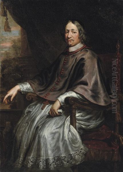 Portrait Of A Cleric, A Landscape Beyond (jean-frangois-paul De Gondi?) Oil Painting by Pierre Mignard the Elder