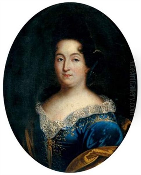 Portrait De Femme A La Robe Bleue Bordee De Dentelle Oil Painting by Pierre Mignard the Elder