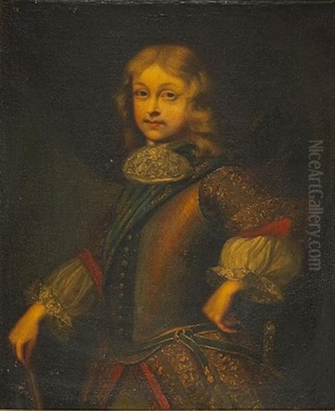 A Portrait Of A Young Nobleman, Three-quarter Length, In Armor Holding A Baton Oil Painting by Pierre Mignard the Elder