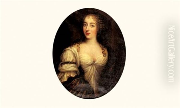 Portrait De Jeune Femme A Robe Blanche Oil Painting by Pierre Mignard the Elder