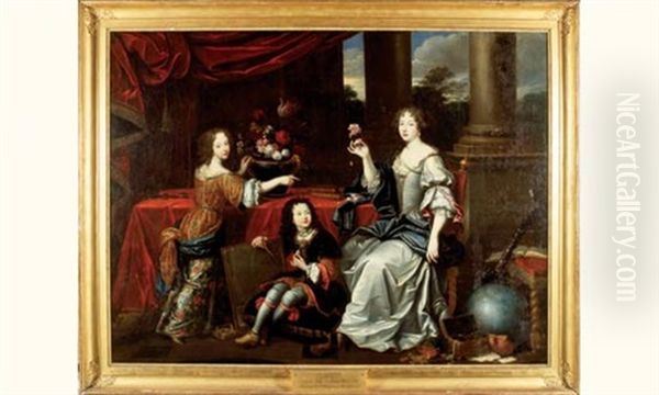 Portrait De La Duchesse De La Valliere Et De Ses Enfants Mademoiselle De Blois Et Le Comte De Vermandois (?) Oil Painting by Pierre Mignard the Elder