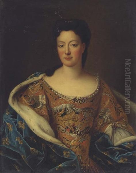 Portrait Of The Duchesse De Guise In An Elaborate Embroidered Dress And Ermine Trimmed Shawl Oil Painting by Pierre Mignard the Elder