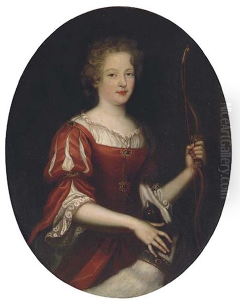 Portrait Of A Lady As Diana  In A Red Dress Oil Painting by Pierre Mignard the Elder