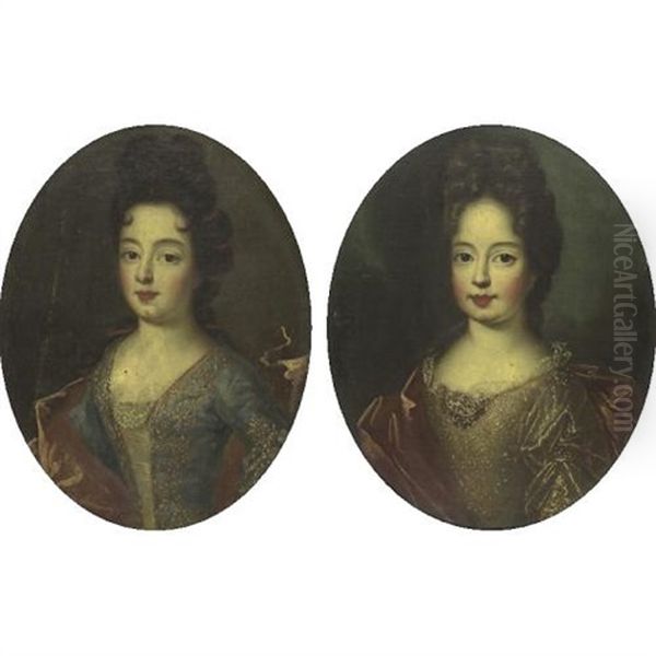 Portraits Of Two Ladies (louise Marie De Bourbon And Francoise Marie De Bourbon?; Pair) Oil Painting by Pierre Mignard the Elder