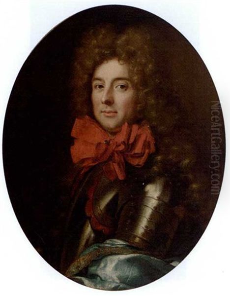 Portrait Of A Gentleman, Traditionally Identified As The Duc De Ventadour, Bust-length, In Armour And With A Red Neckerchief Oil Painting by Pierre Mignard the Elder