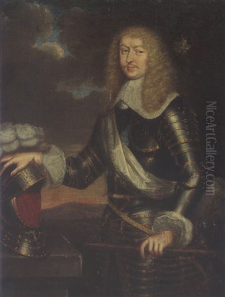 A Portrait Of Francois Emmanuel De Bonne De Crequy, Duke Of Lesdignieres, Marshall Of France, Wearing Armour Oil Painting by Pierre Mignard the Elder