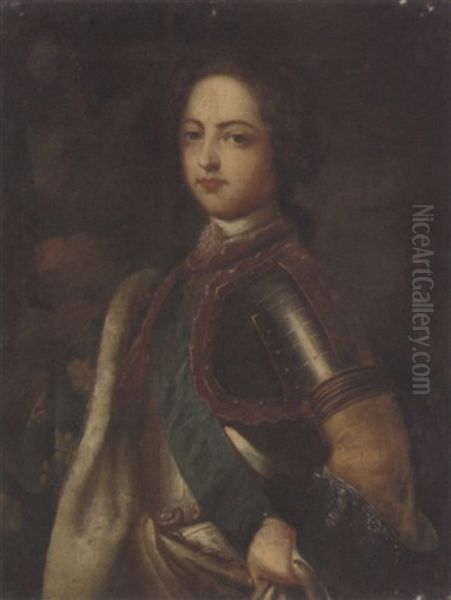 Portrait Of A Nobleman Wearing Armour And A Fleur-de-lis Cloak Oil Painting by Pierre Mignard the Elder