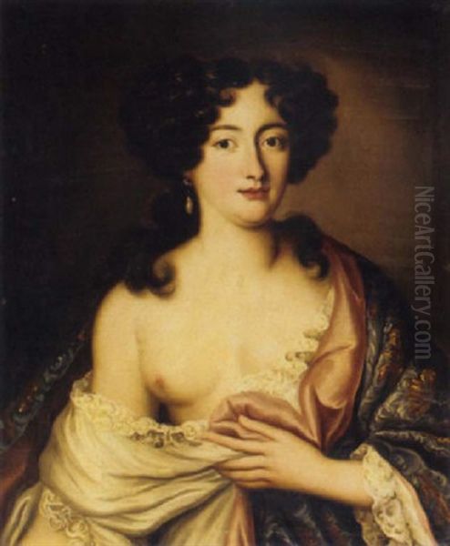 Portrait Of Marie Mancini, Prince Colonna, In An Embroidered Cloak Oil Painting by Pierre Mignard the Elder