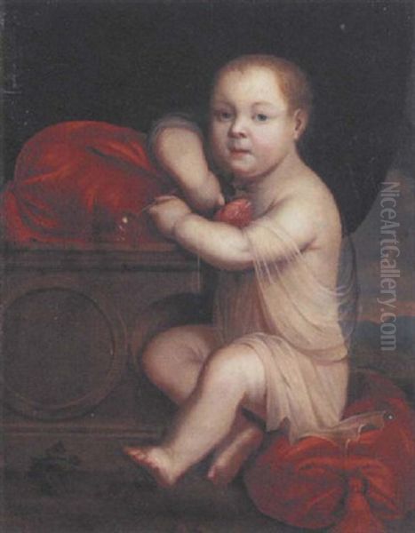 Homo Bulla Est; Portrait Of A Child Blowing A Soap Bubble, A Pink Rose In His Right Hand Oil Painting by Pierre Mignard the Elder