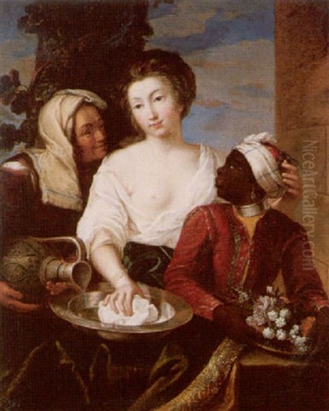 Portrait Of A Lady With A Moorish Page And Maidservant Oil Painting by Pierre Mignard the Elder