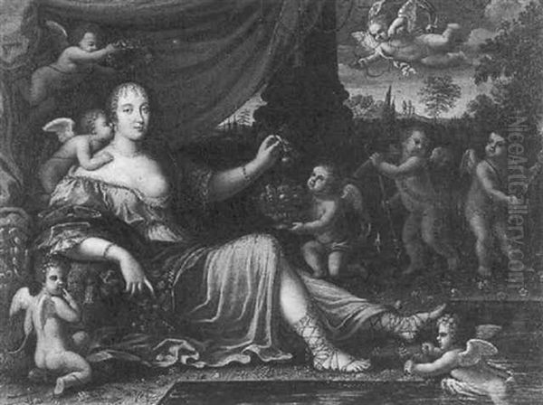 Portrait Of Madame De Montespan As Venus With Putti Surrounding Her Oil Painting by Pierre Mignard the Elder